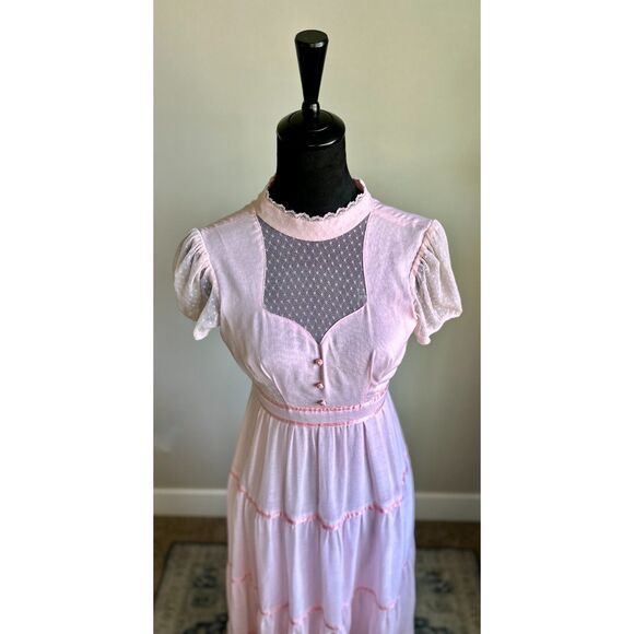 Vintage 1970's Candi Jones California Women's Cut Pink Prairie Maxi Dress Size S - Picture 3 of 8